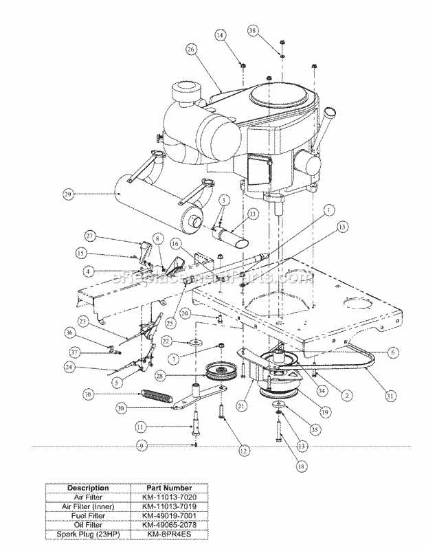 Kawasaki Engine Assembly Diagram and Parts List for M54-KW 53BB5DBW750-23-HP Cub Cadet Lawn Tractor